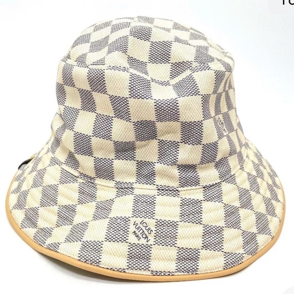 LOUIS VUITTON Bob Azur Damier Checkered Navy Blue Ivory Bucket Hat S/M - Picture 10 of 10